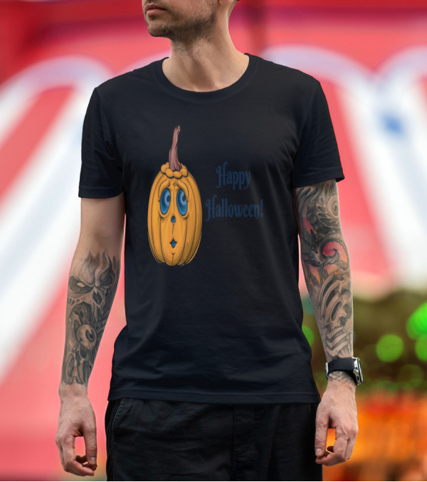 Premium T-Shirt: Worried Pumpkin Happy Halloween T-Shirt Worried Pumpkin Happy Halloween T-Shirt