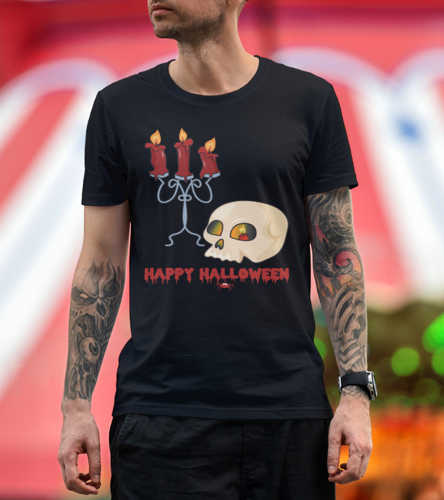 Happy Halloween Skull and Candles Horror T-Shirt