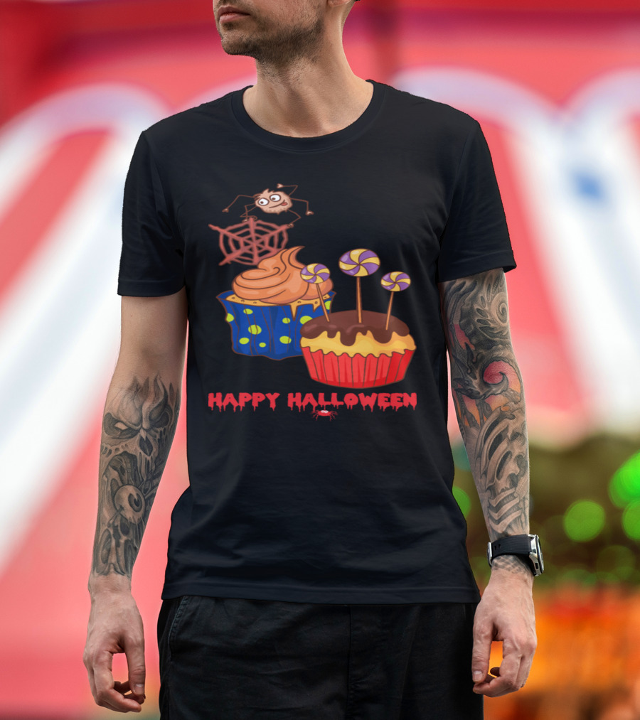 Happy Halloween Cupcakes Muffins Spiders and Lollipops T-Shirt