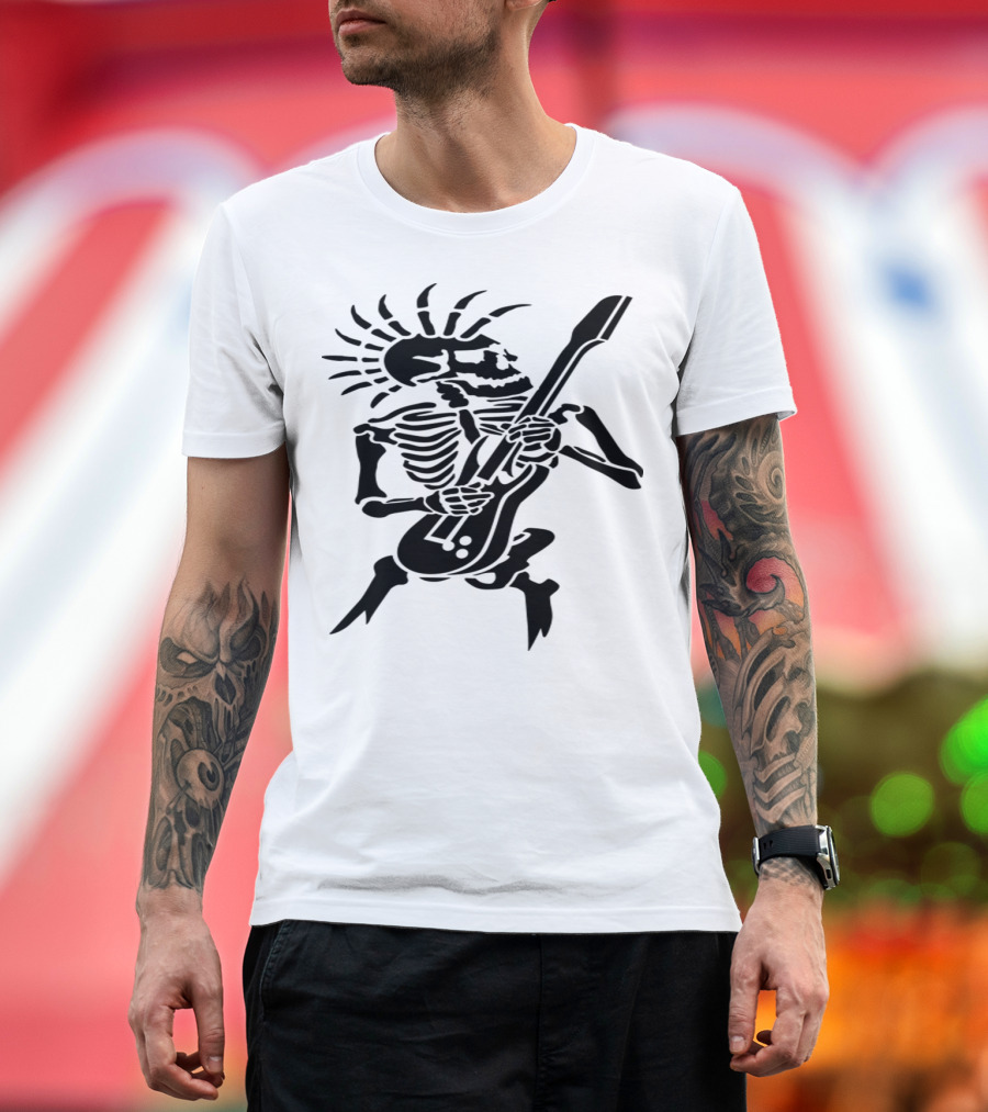 Punk Rock Skeleton Playing Guitar T-Shirt