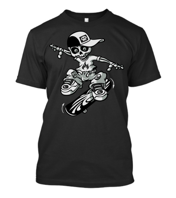 Skeleton Skater With Cap And Flame Shirt Mid-Flip T-Shirt