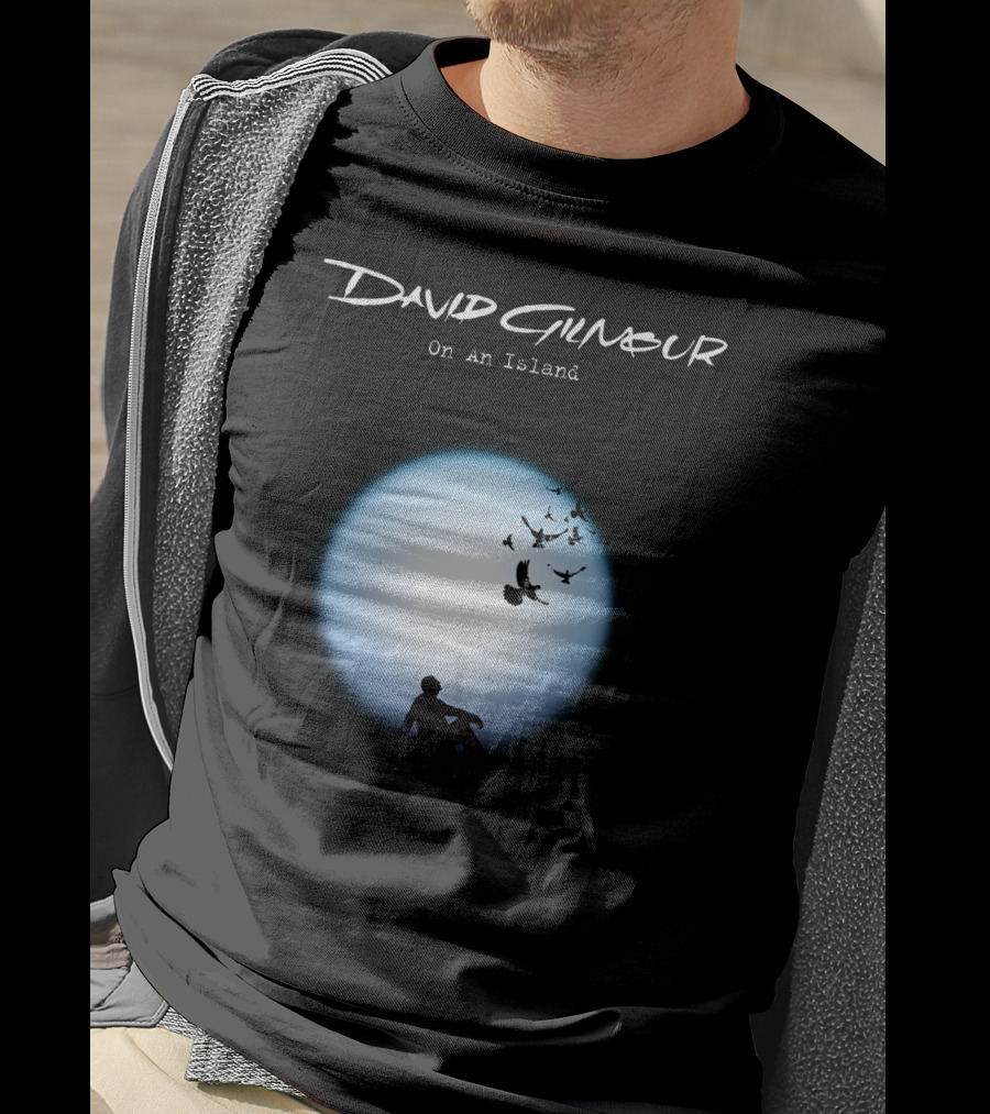 David Gilmour On An Island Silhouette And Birds Moon Scene T-Shirt