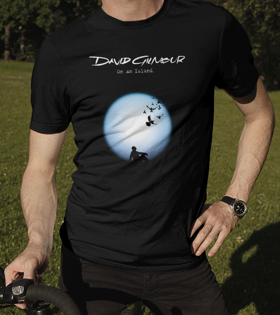 David Gilmour On An Island Silhouette And Birds Moon Scene T-Shirt