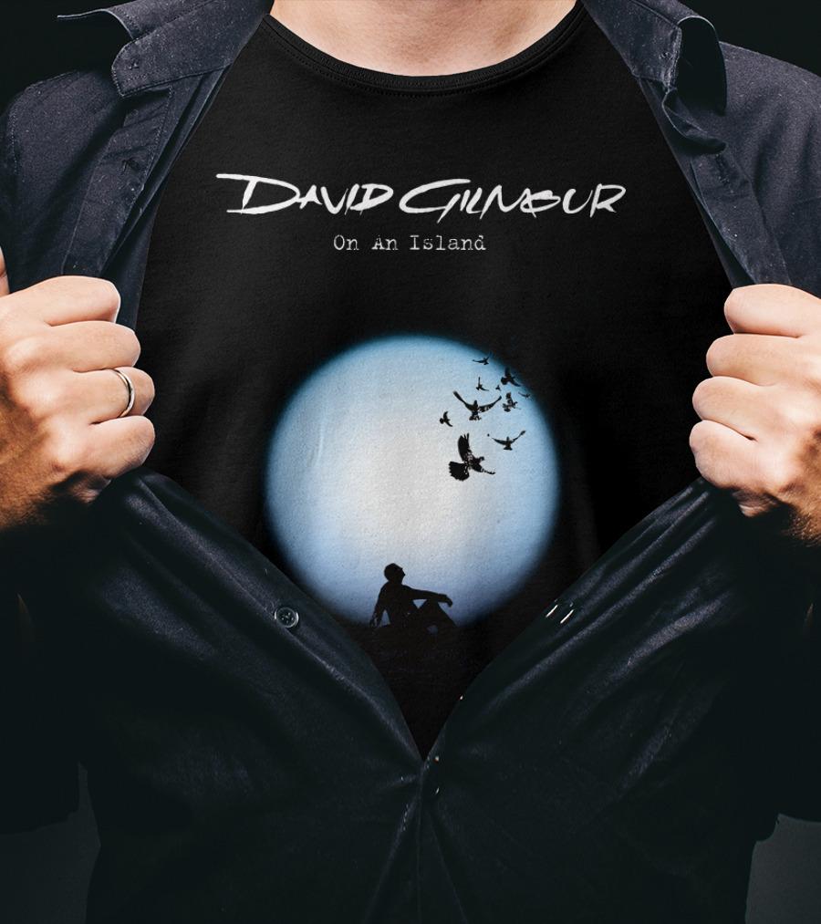 David Gilmour On An Island Silhouette And Birds Moon Scene T-Shirt