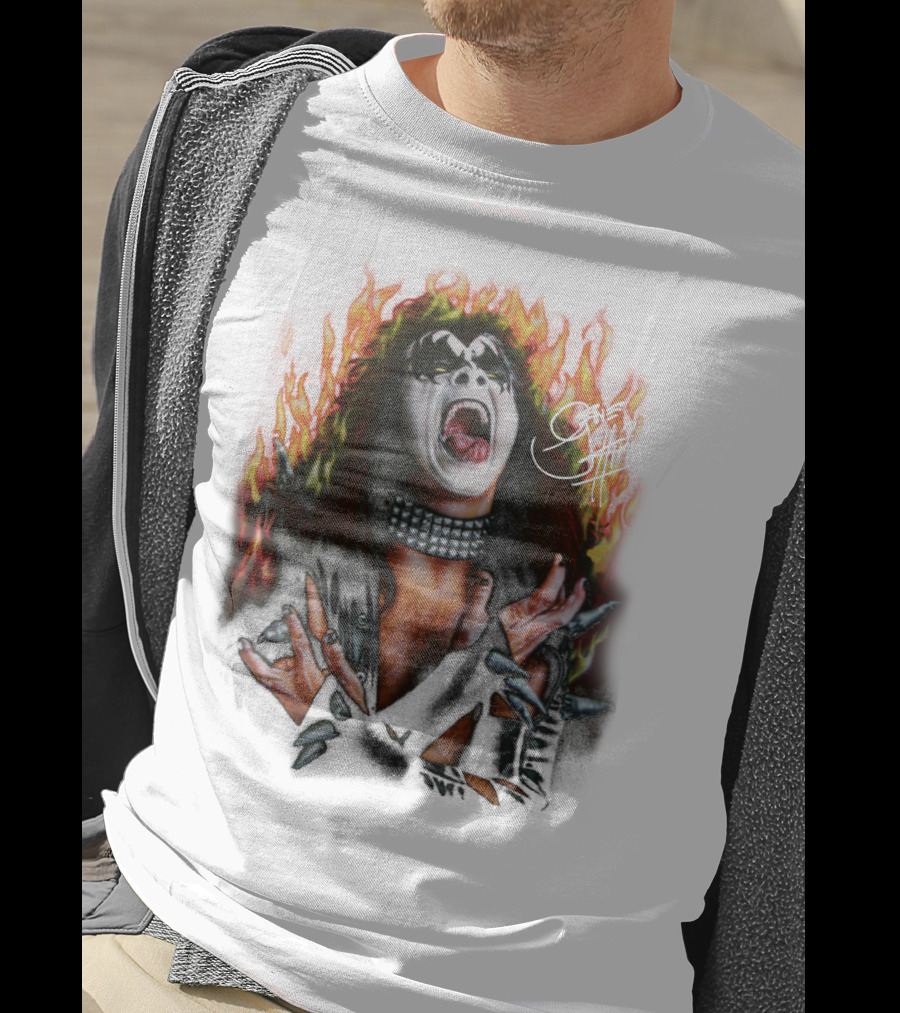Gene Simmons Demon Makeup Fire Background T-Shirt