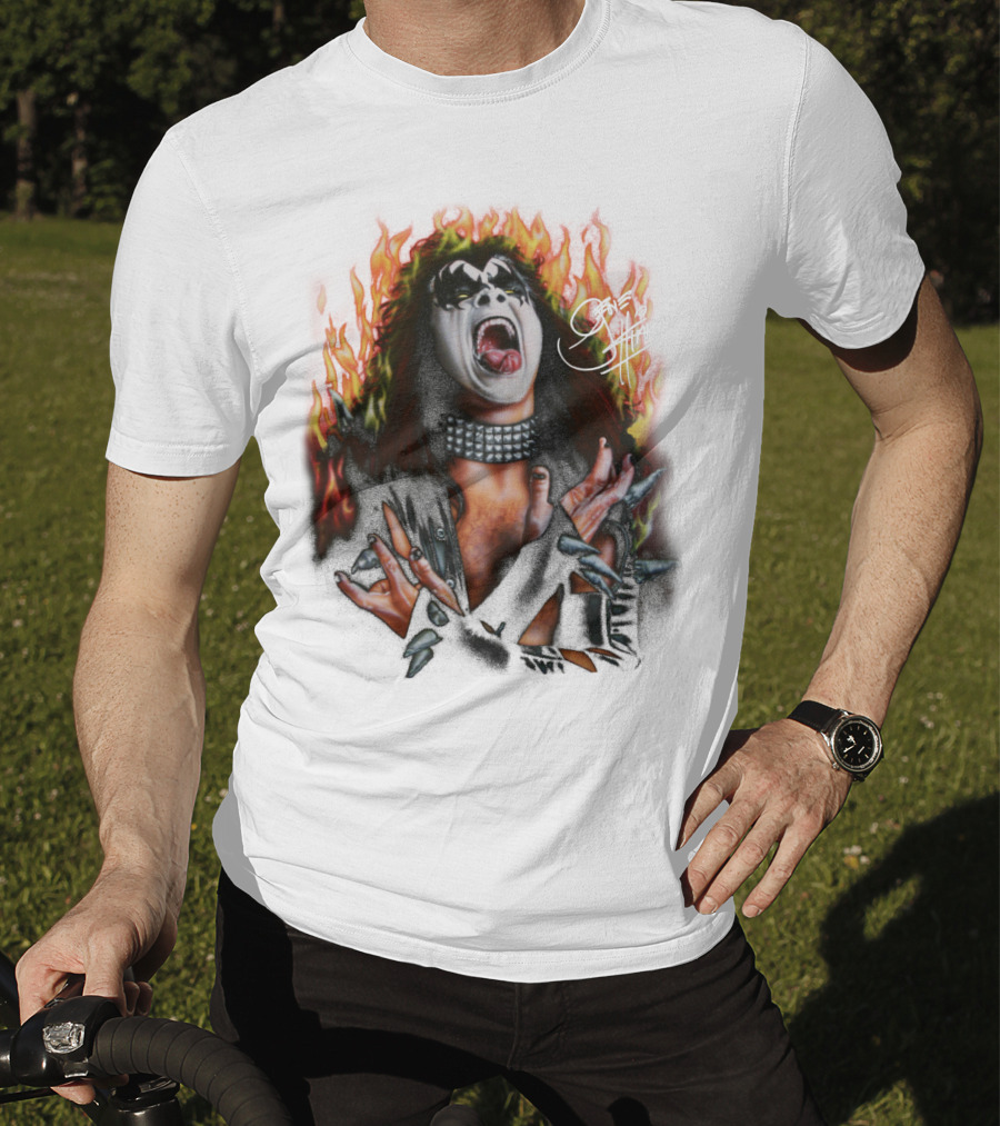 Gene Simmons Demon Makeup Fire Background T-Shirt