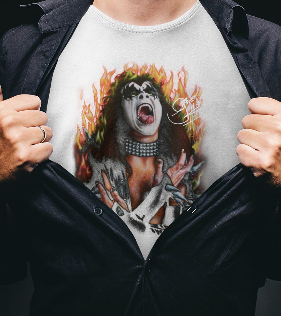 Gene Simmons Demon Makeup Fire Background T-Shirt