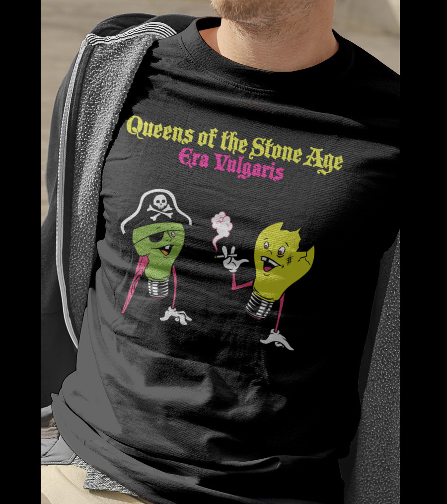 Queens Of The Stone Age Era Vulgaris Smoking Light Bulb And Pirate Character T-Shirt