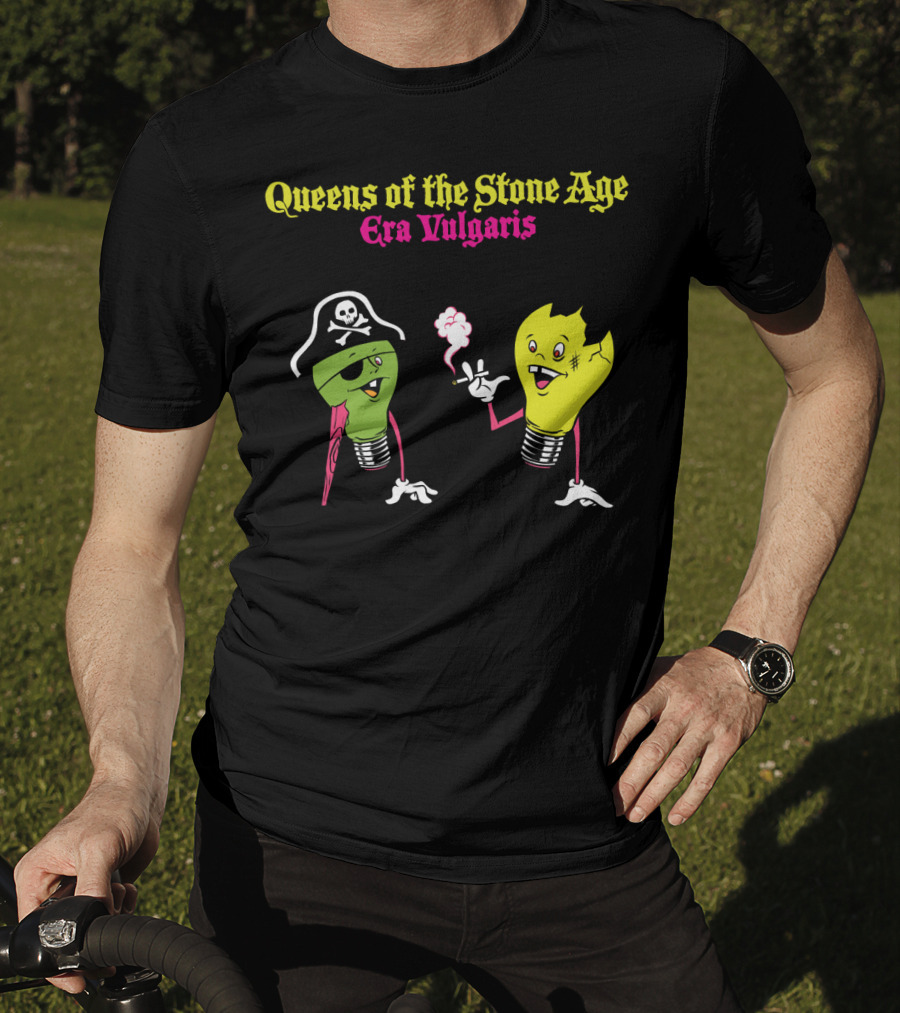 Queens Of The Stone Age Era Vulgaris Smoking Light Bulb And Pirate Character T-Shirt