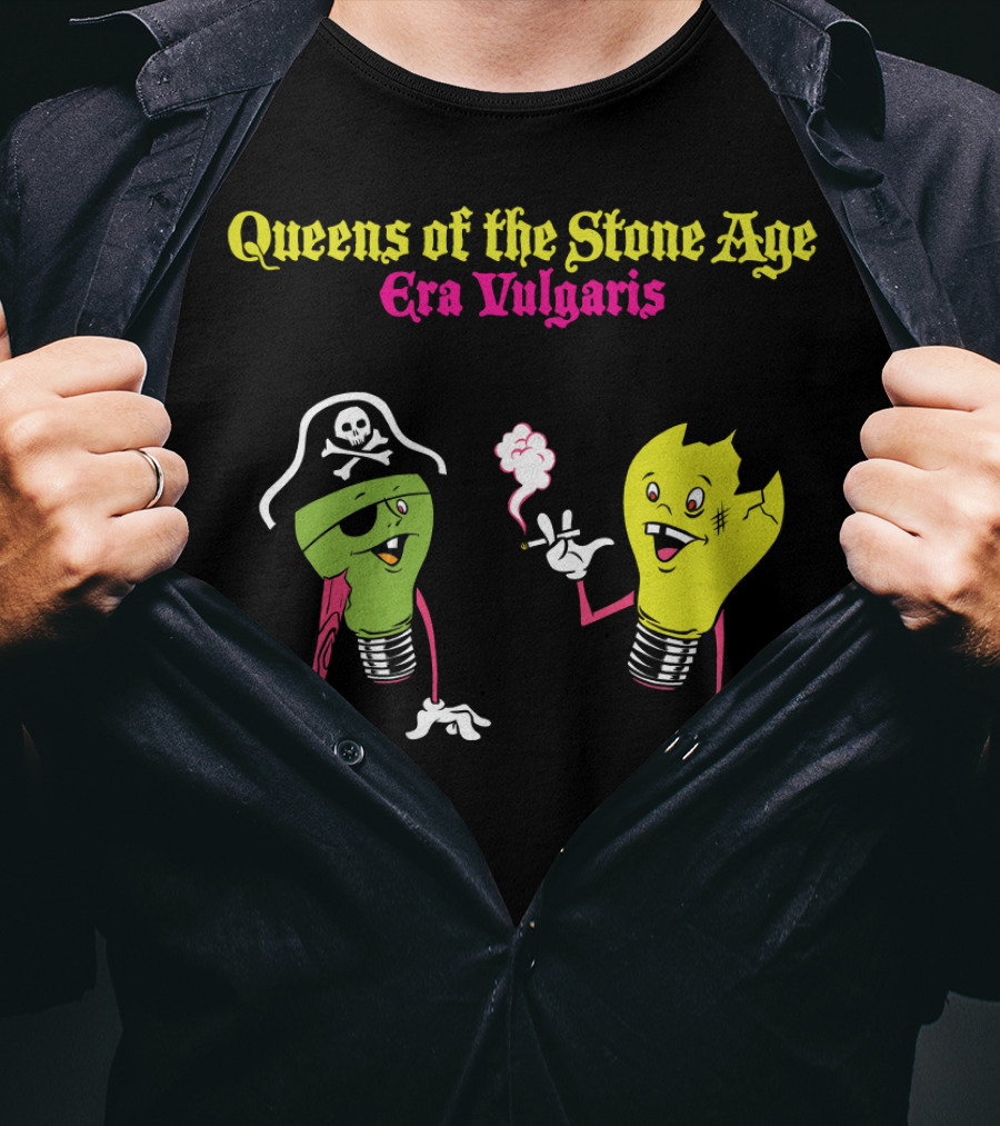 Queens Of The Stone Age Era Vulgaris Smoking Light Bulb And Pirate Character T-Shirt