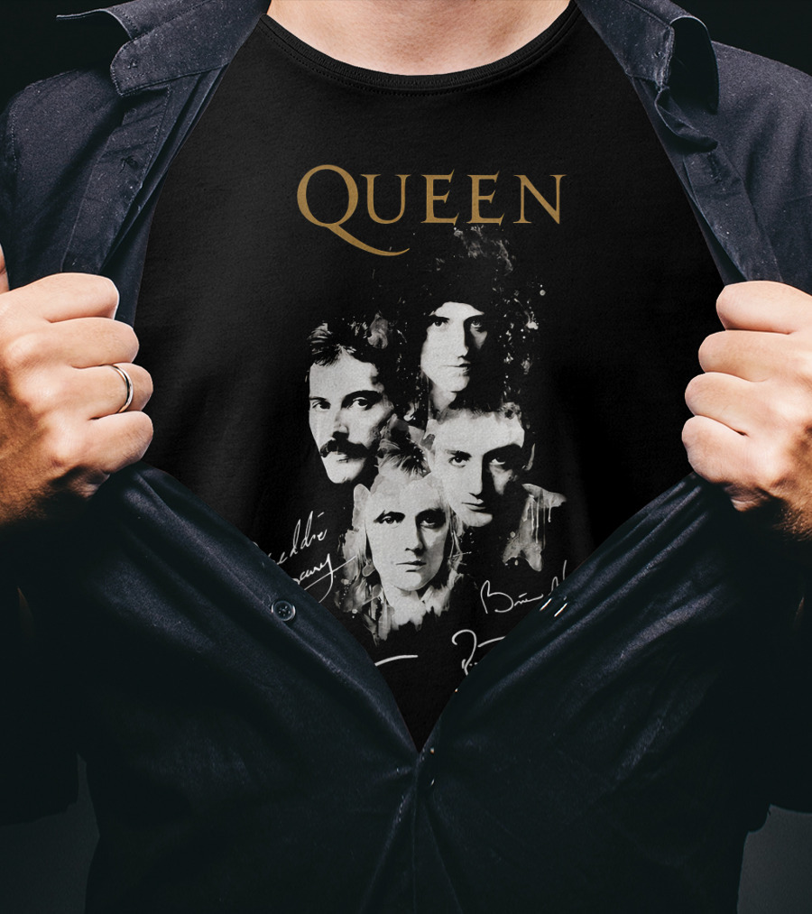 Queen Band Signatures Freddie Mercury Brian May 148 T-Shirt