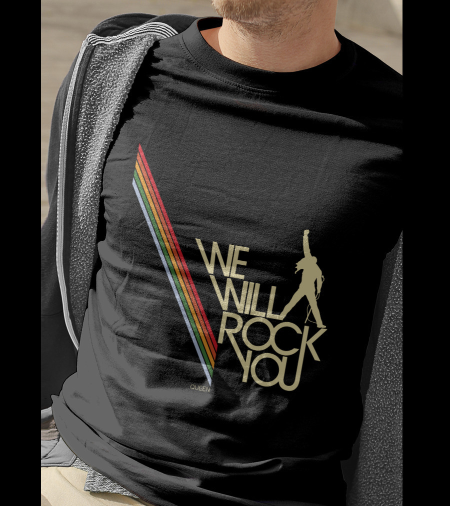 Queen We Will Rock You Silhouette Logo Rainbow Stripes T-Shirt