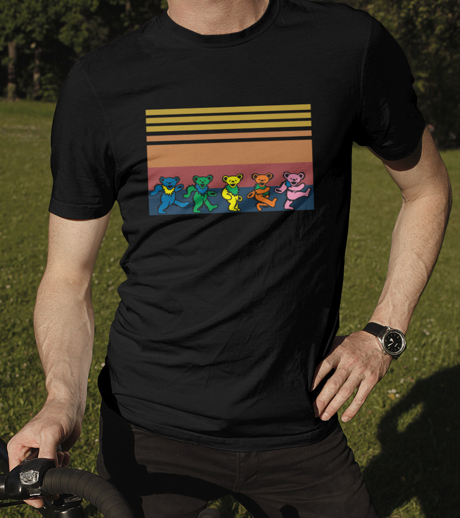 Grateful Dead Dancing Bears Colorful Stripes T-Shirt
