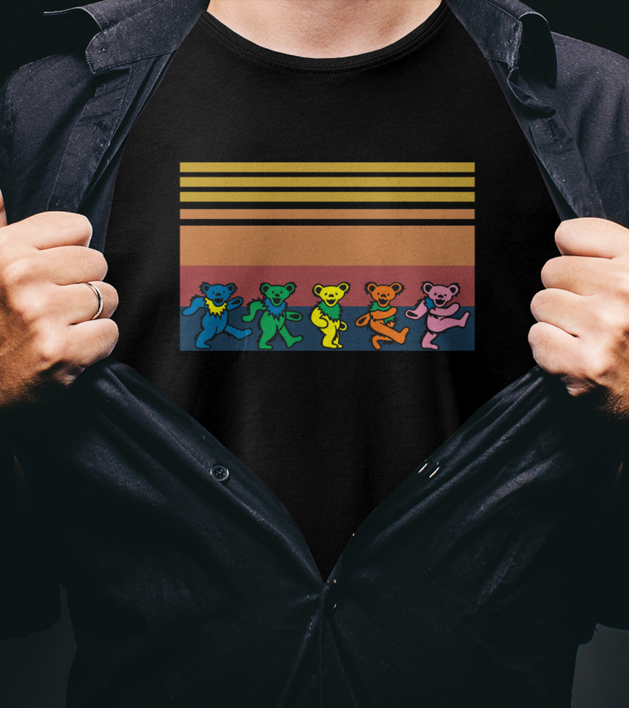 Grateful Dead Dancing Bears Colorful Stripes T-Shirt