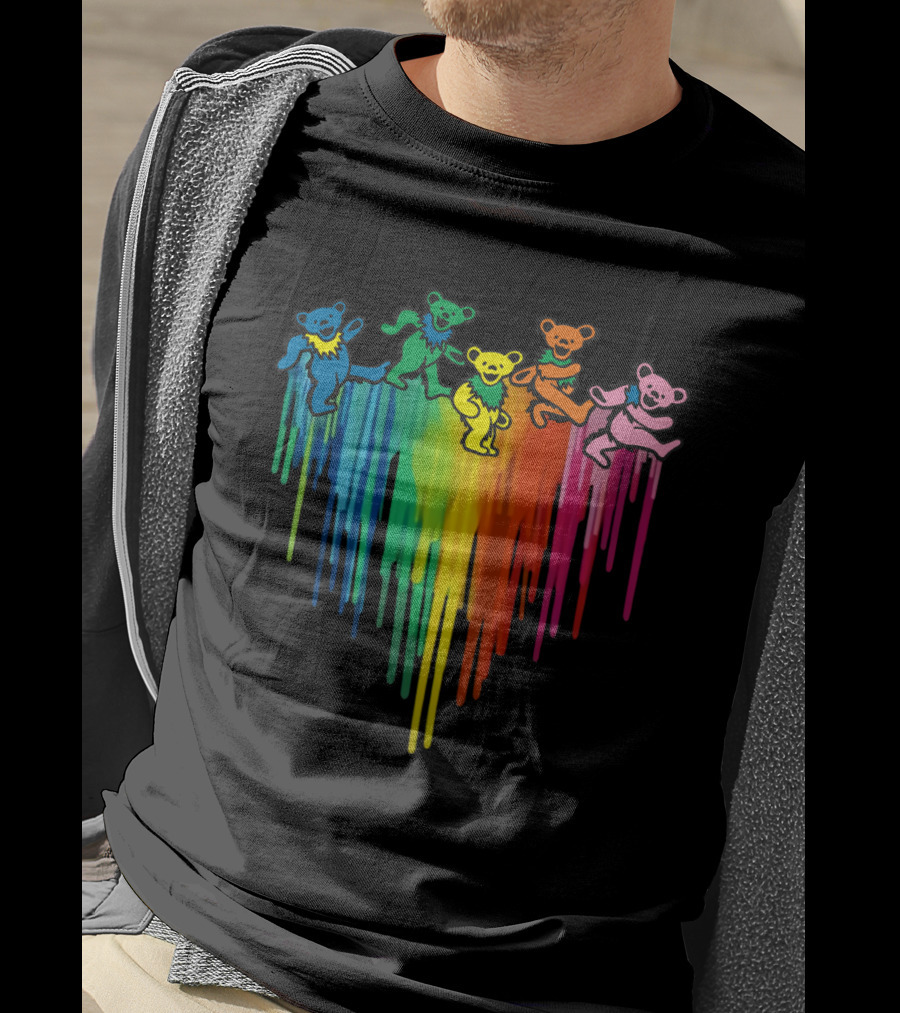 Grateful Dead Dancing Bear Rainbow Drip T-Shirt