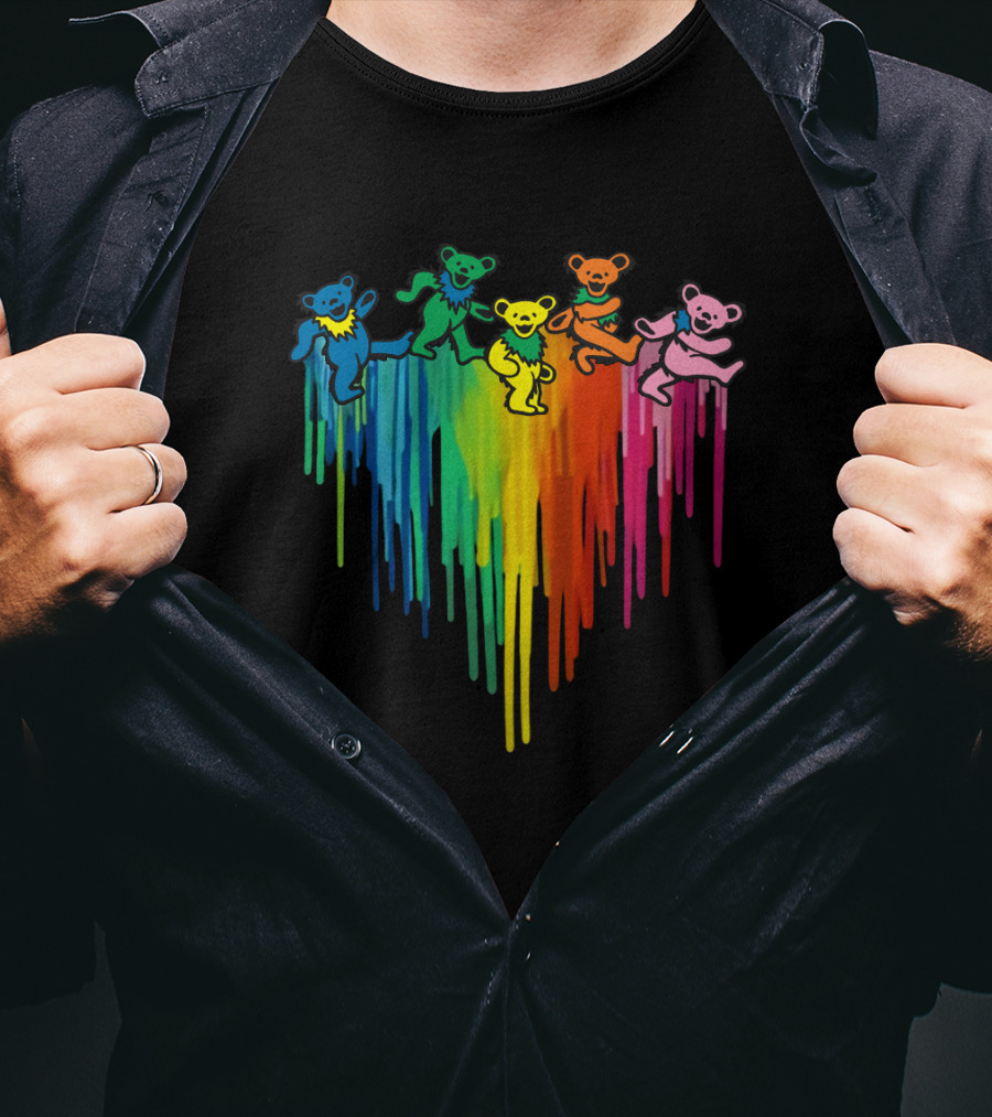 Grateful Dead Dancing Bear Rainbow Drip T-Shirt