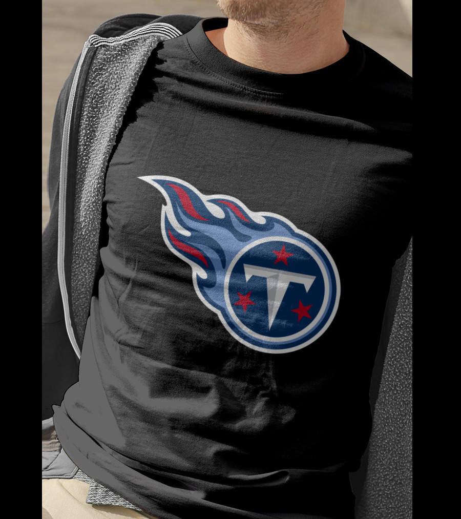 Tennessee Titans Logo Iconic Emblem Blue And Red Flames T-Shirt