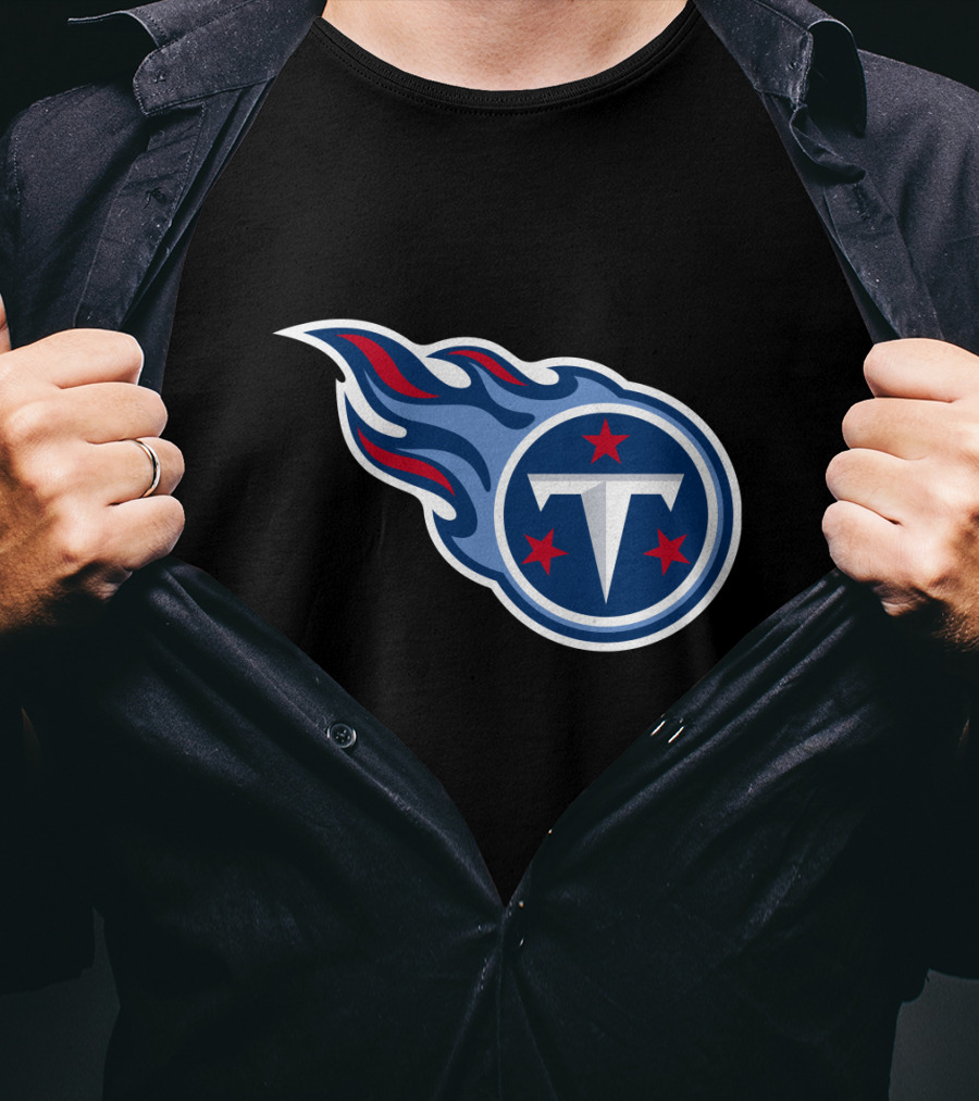Tennessee Titans Logo Iconic Emblem Blue And Red Flames T-Shirt