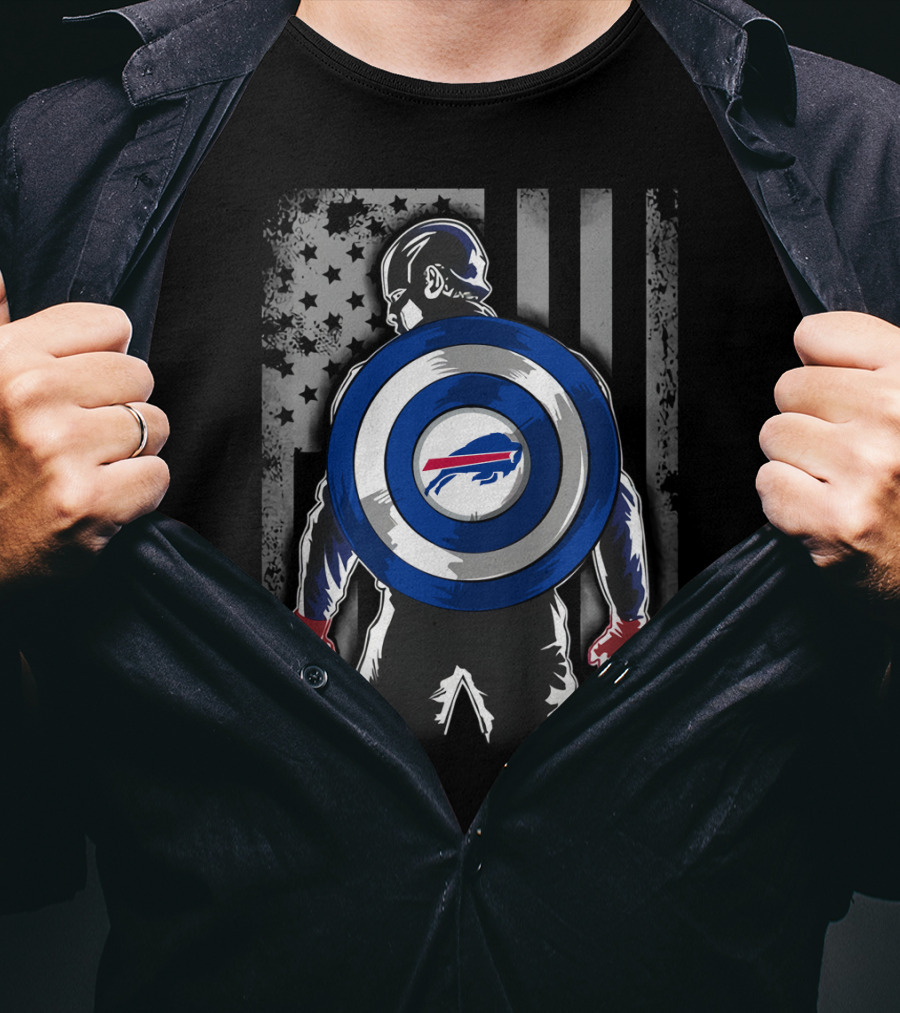 Buffalo Bills Captain America Flag Shield T-Shirt