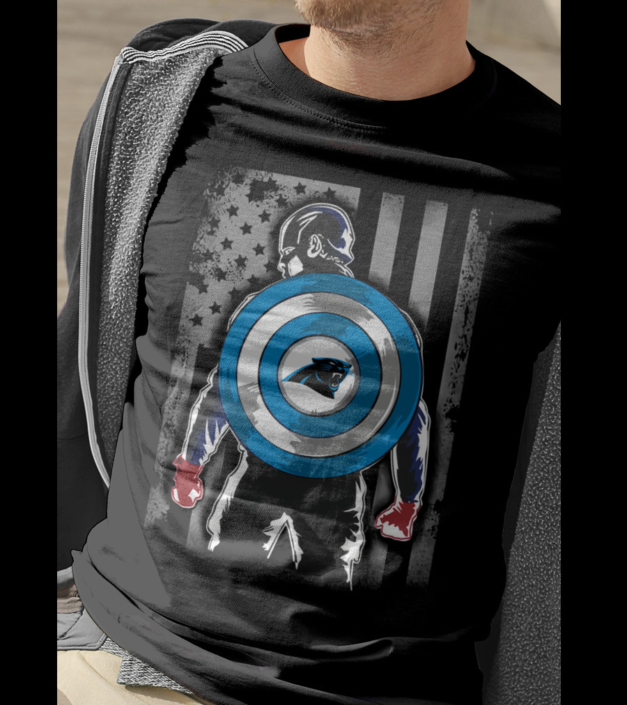 Carolina Panthers Captain America Shield Flag Stars T-Shirt