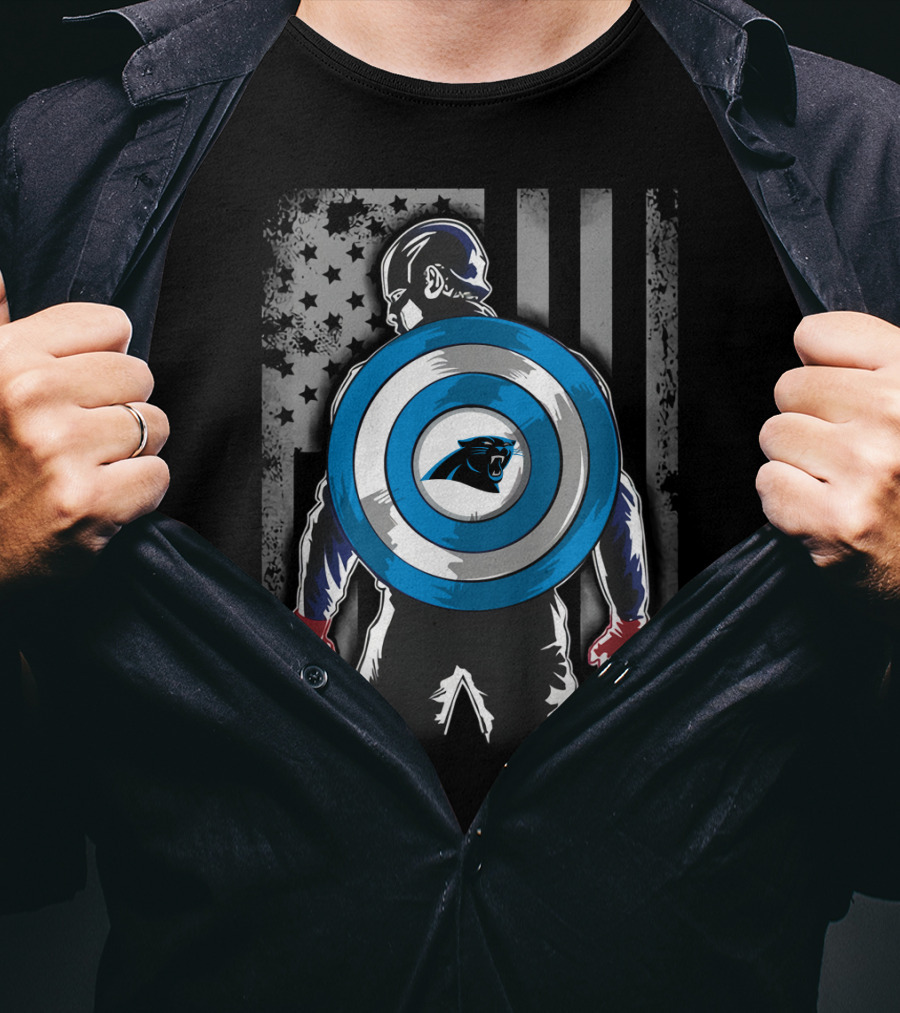 Carolina Panthers Captain America Shield Flag Stars T-Shirt