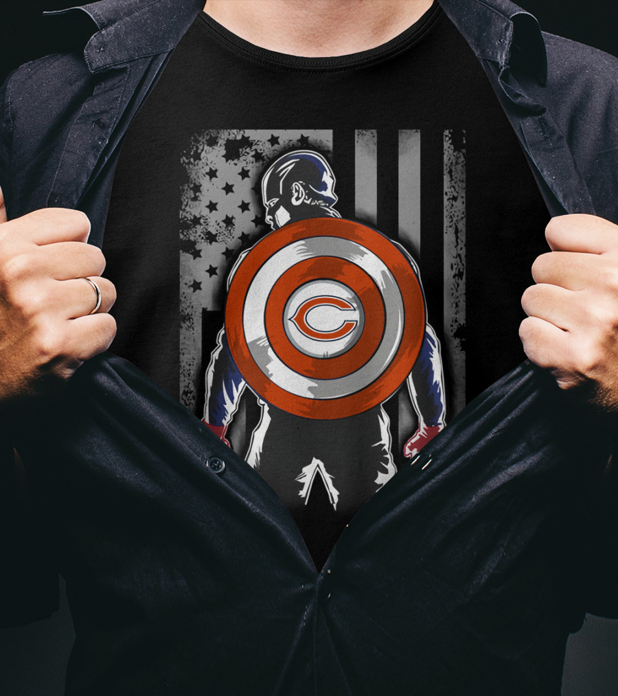 Chicago Bears Captain America Flag Shield Crossover T-Shirt
