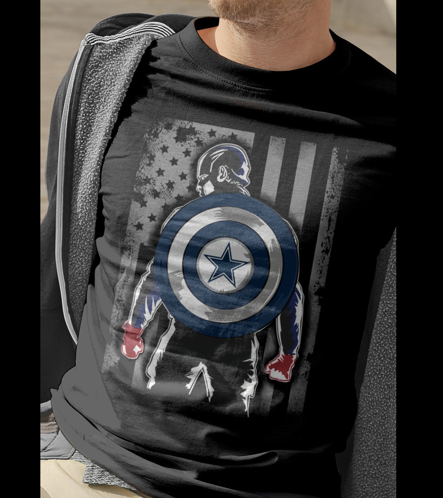 Dallas Cowboys Captain America Shield Flag T-Shirt