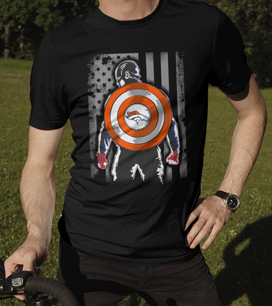 Denver Broncos Captain America Shield Flag T-Shirt