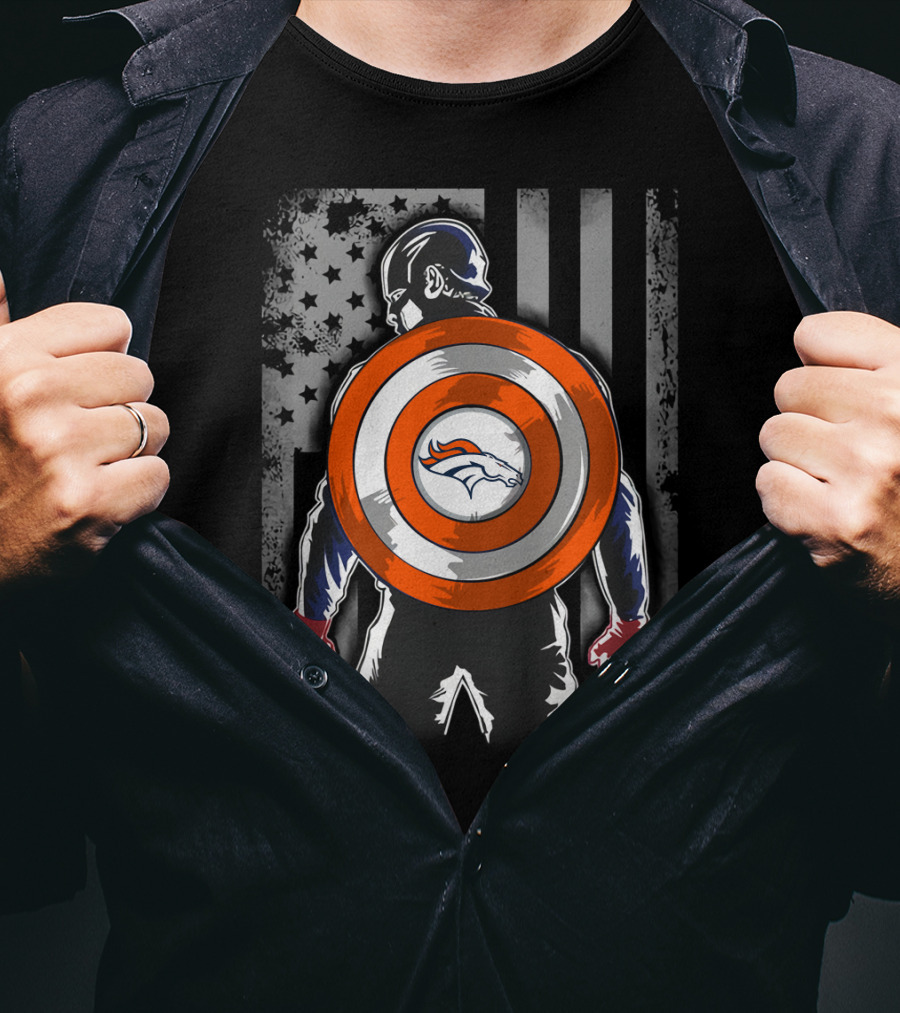 Denver Broncos Captain America Shield Flag T-Shirt