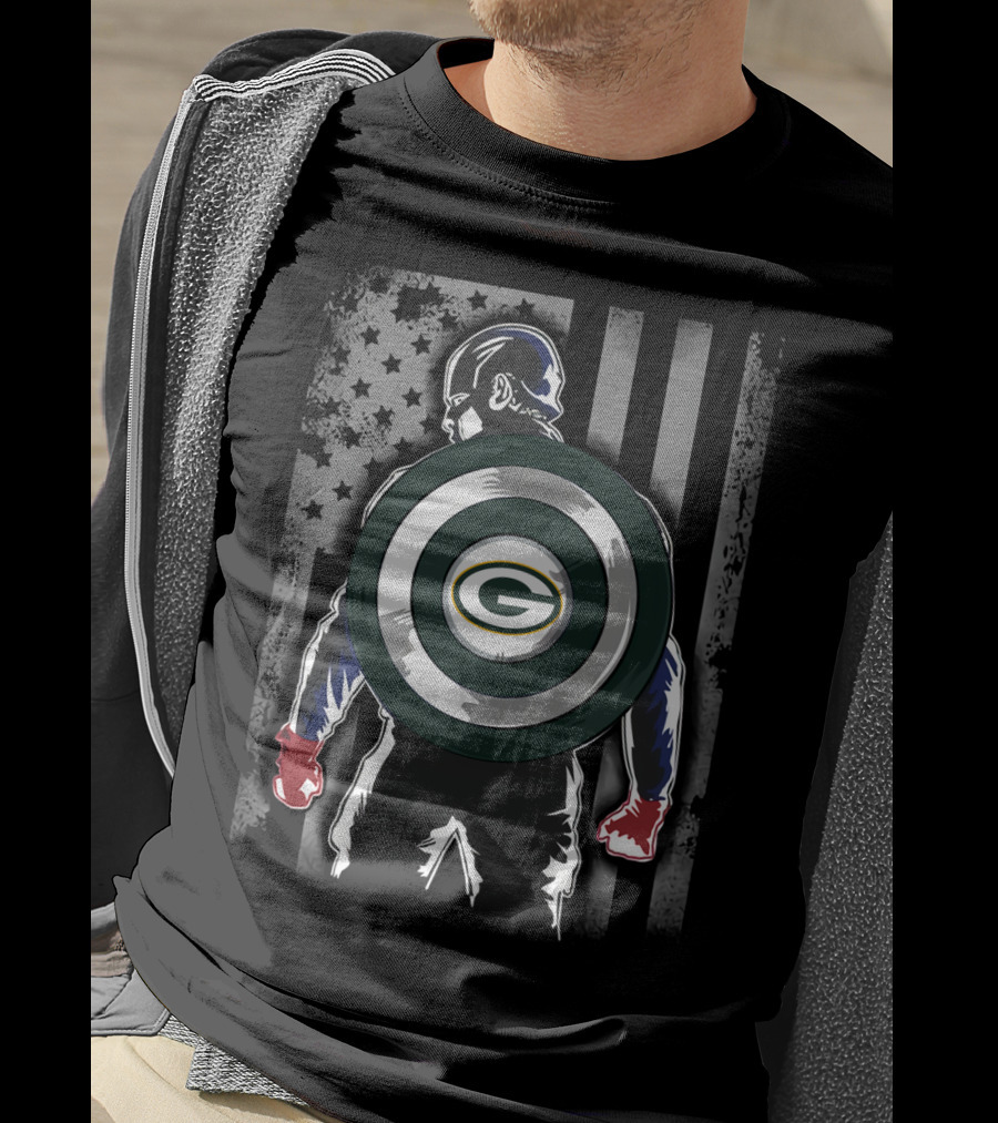 Green Bay Packers Captain America Shield Flag USA T-Shirt