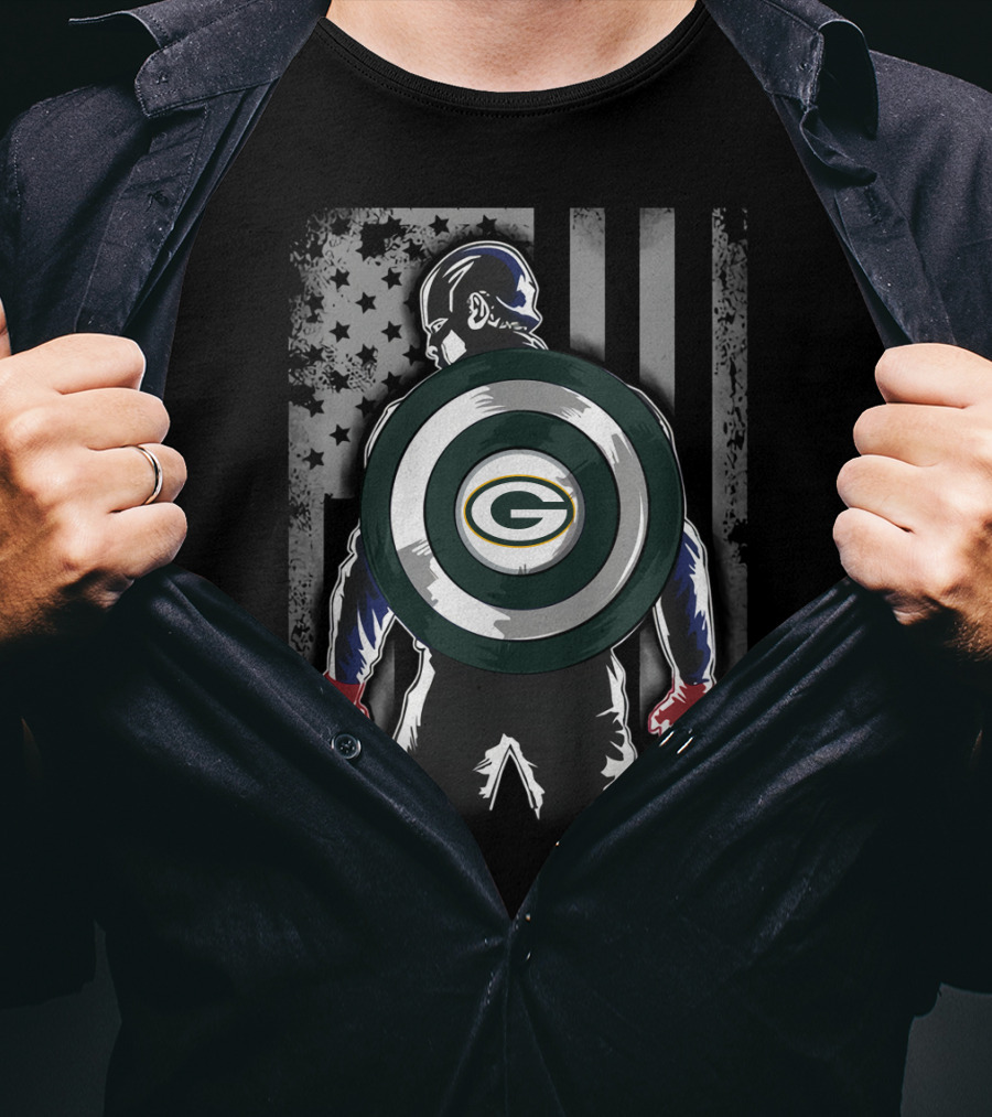 Green Bay Packers Captain America Shield Flag USA T-Shirt