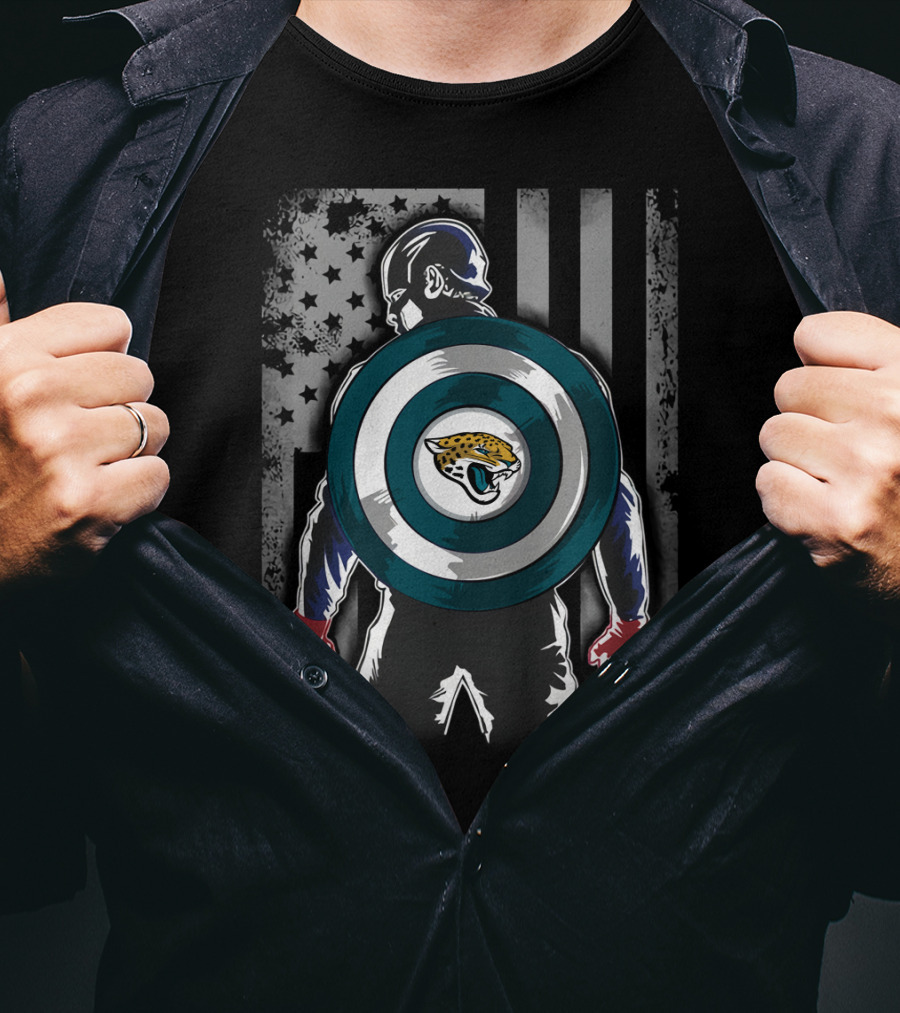 Jacksonville Jaguars Captain America USA Flag Shield T-Shirt