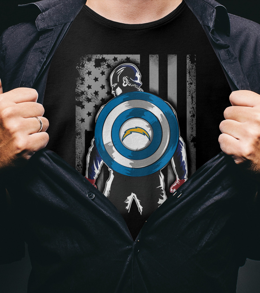 Los Angeles Chargers Captain America Shield American Flag T-Shirt