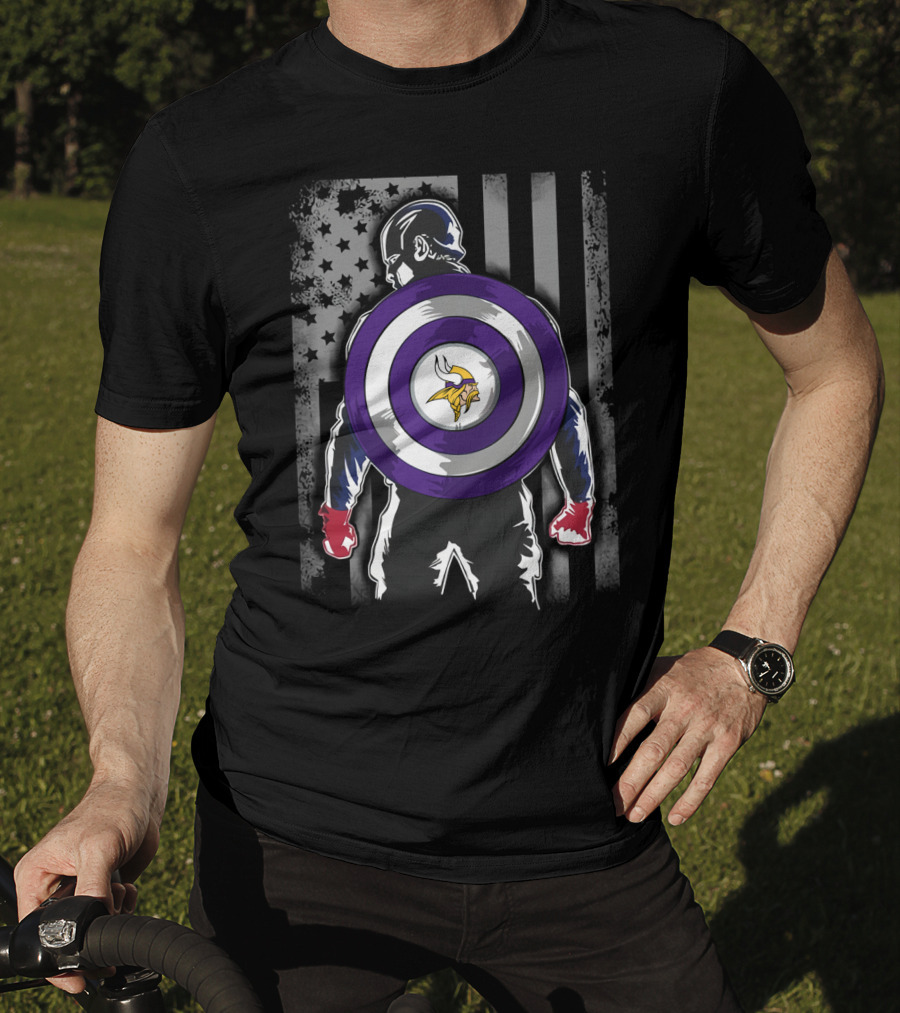 Minnesota Vikings Captain America Shield American Flag T-Shirt