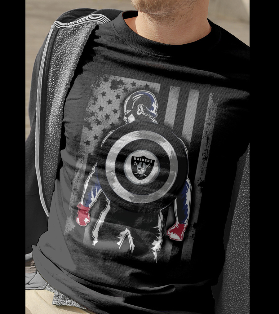 Raiders Captain America Shield American Flag T-Shirt