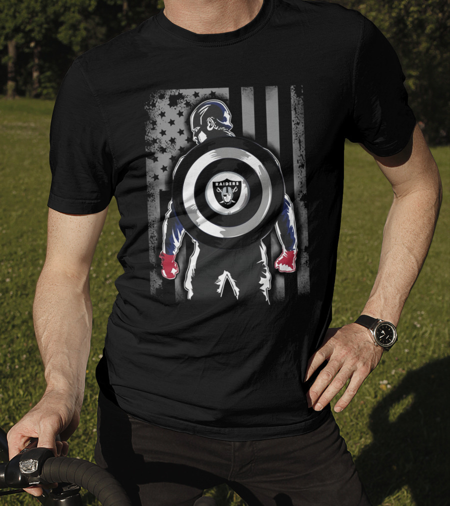 Raiders Captain America Shield American Flag T-Shirt