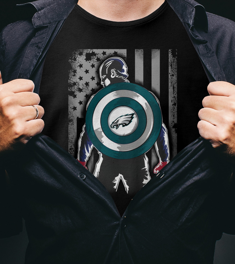 Philadelphia Eagles Captain America Shield American Flag T-Shirt