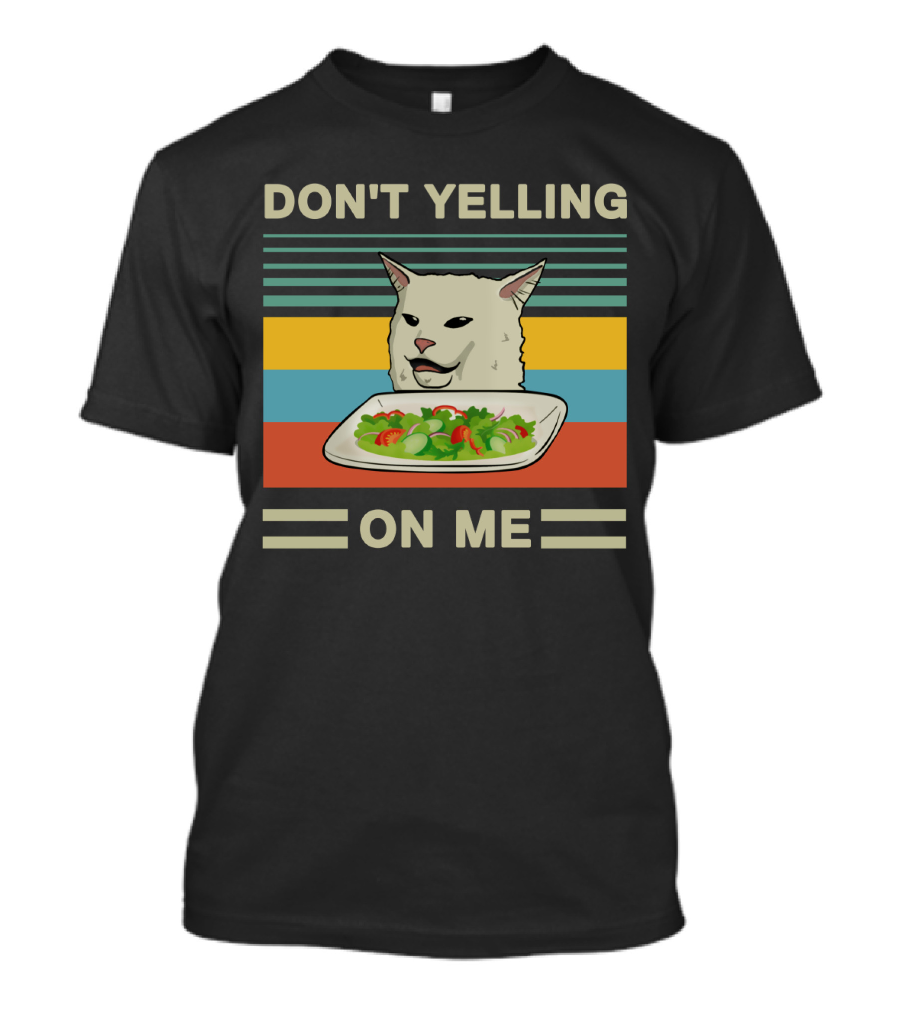 DON'T YELLING ON ME Cat Meme With Salad And Retro Stripes T-Shirt