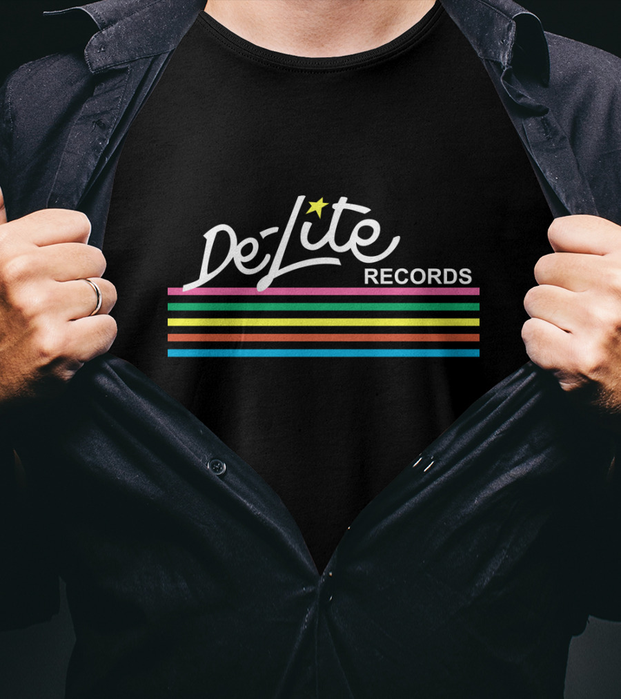 De-Lite Records Retro Logo With Colorful Stripes And Star T-Shirt