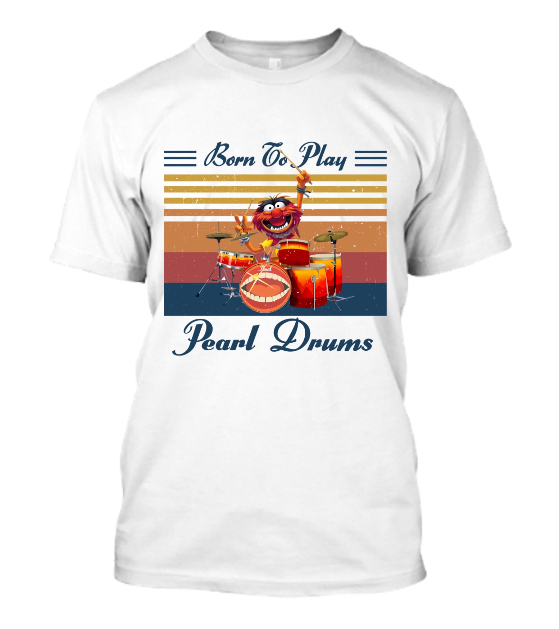 Born To Play Pearl Drums Animal Vintage Stripes Retro T-Shirt