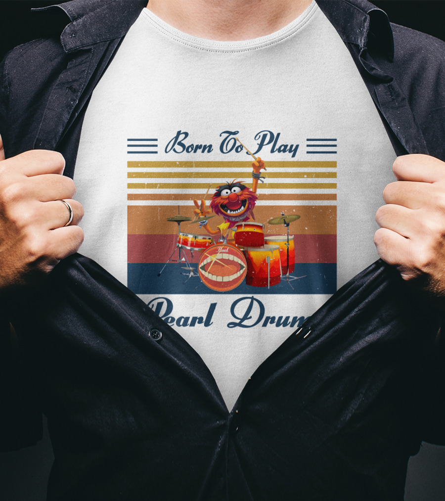 Born To Play Pearl Drums Animal Vintage Stripes Retro T-Shirt