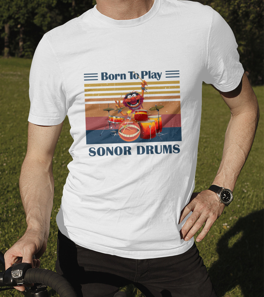 Born To Play Sonor Drums Animal Muppet Featuring Vintage Sunset Stripes T-Shirt