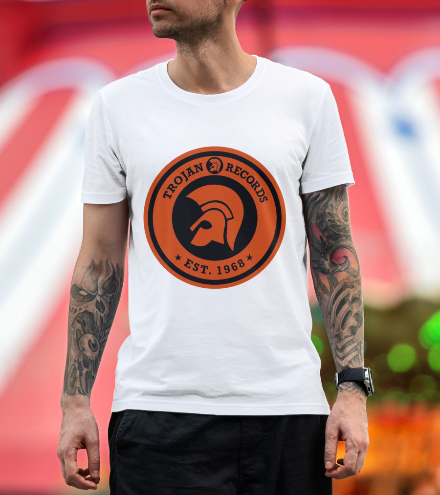 TROJAN RECORDS EST. 1968 Iconic Helmet Logo Emblem T-Shirt