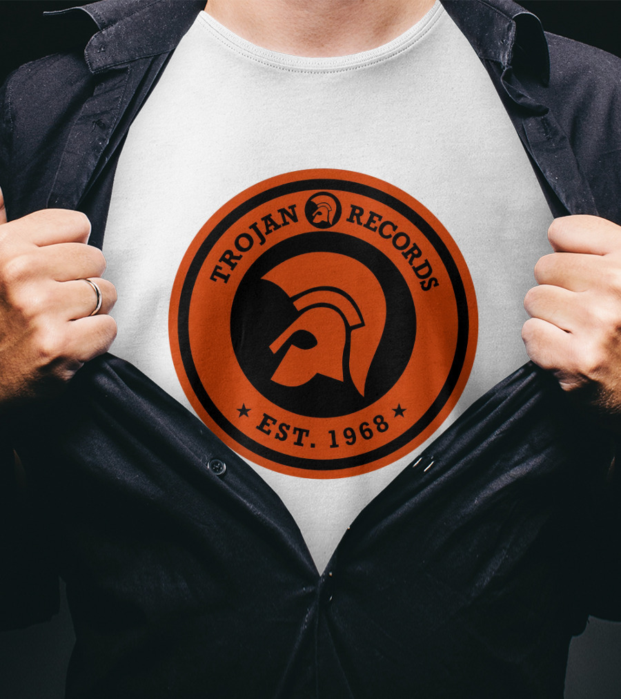 TROJAN RECORDS EST. 1968 Iconic Helmet Logo Emblem T-Shirt