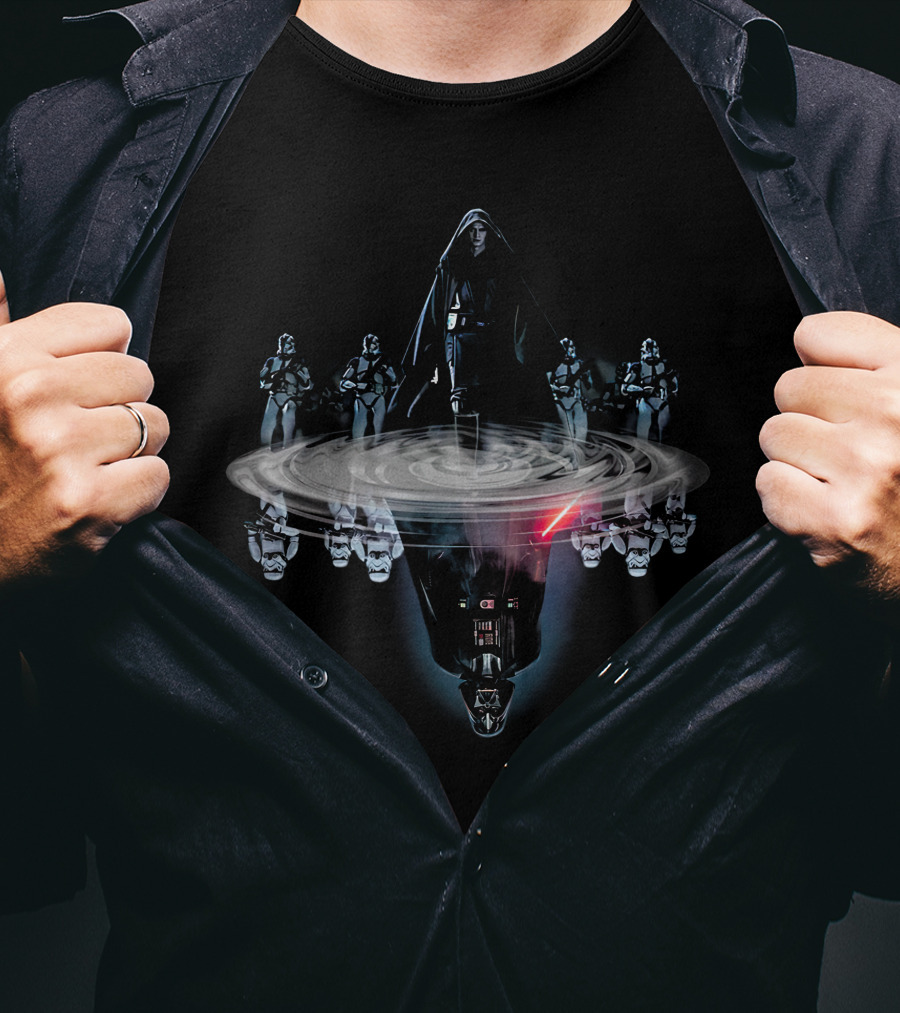 Star Wars Sith Lord And Stormtroopers Water Reflection With Lightsaber T-Shirt