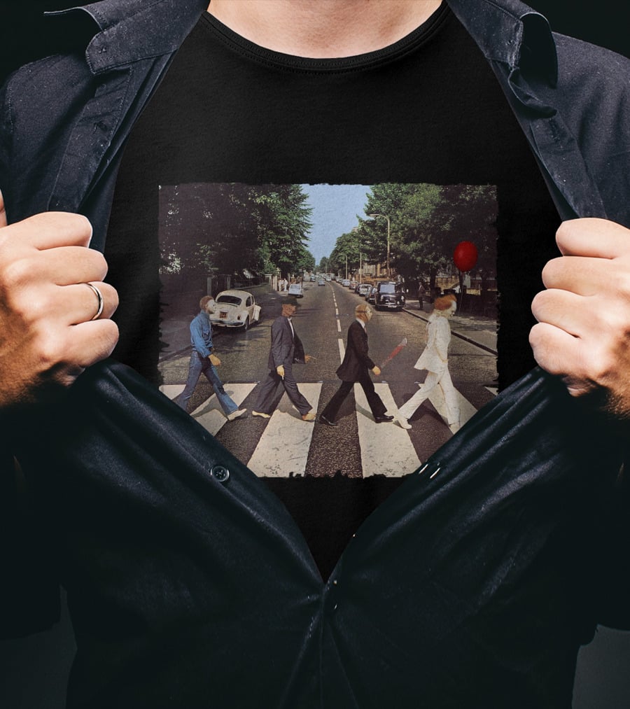 Abbey Road Horror Movie Icons Crossover Scene T-Shirt