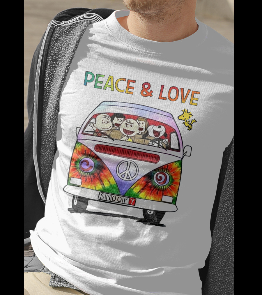 PEACE And LOVE Snoopy Woodstock Peanuts Tie-Dye Van T-Shirt