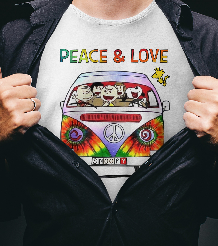 PEACE And LOVE Snoopy Woodstock Peanuts Tie-Dye Van T-Shirt