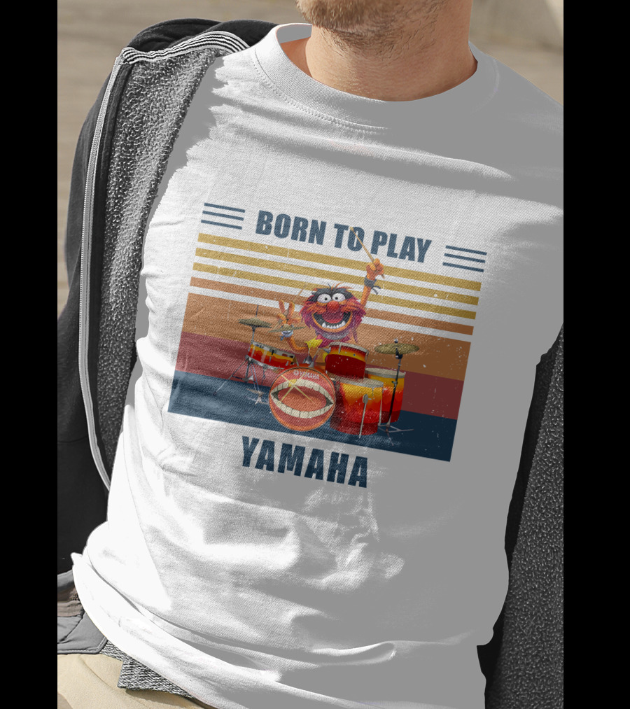 Born To Play Drum Yamaha With Animal Muppet Drummer Retro Stripes T-Shirt