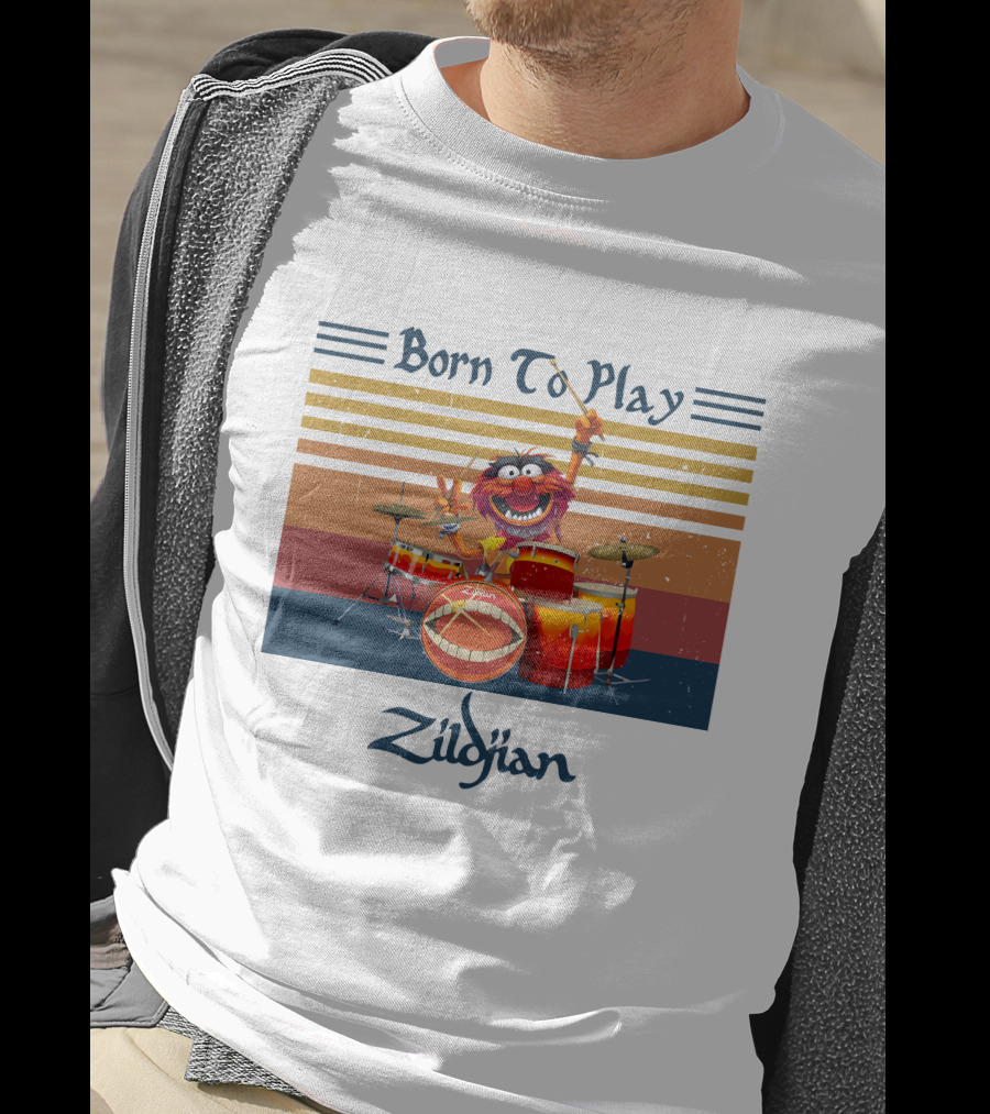 Born To Play Zildjian Drum Animal Muppets Vintage Stripes T-Shirt